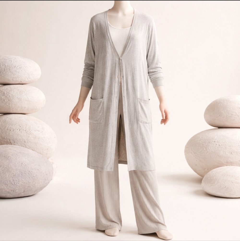 Bobeau Light Gray Cardigan Sweater Size Large